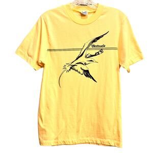 VINTAGE Capital Bermuda Long Tail Bird Graphic T- Shirt Yellow SZ M